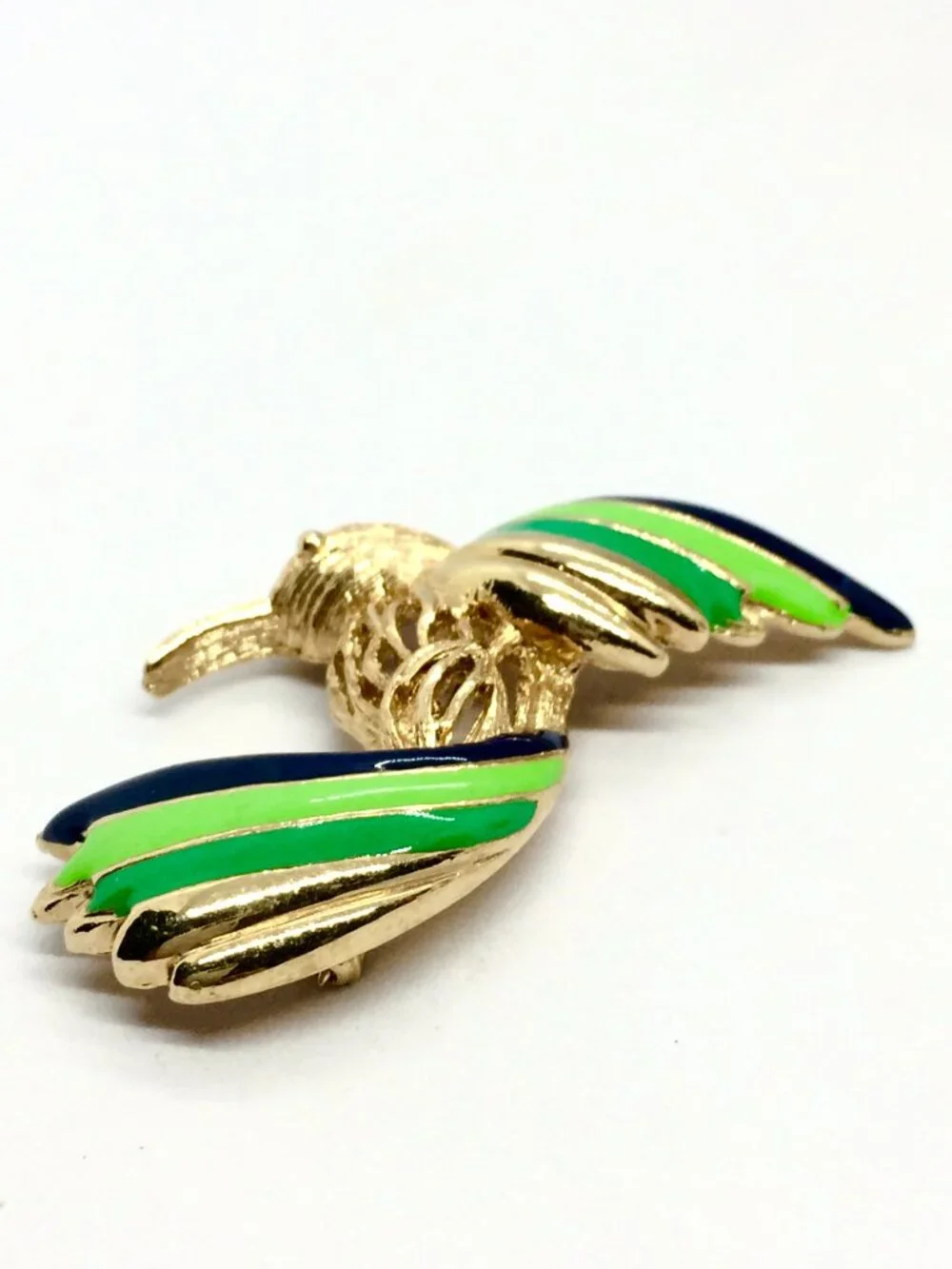 VINTAGE NAPIER BROOCH Hummingbird Bird Blue Green Enamel Gold Tone Figural